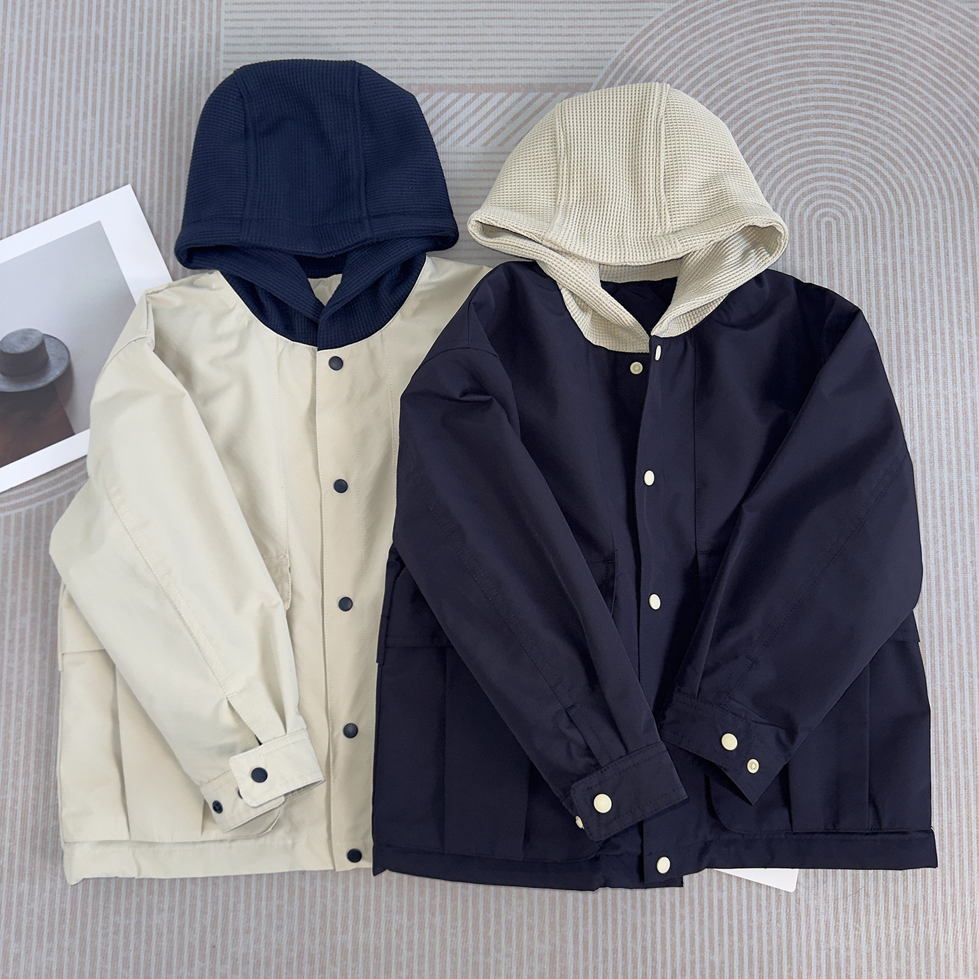 户外亲子防泼水复古夹克休闲工装宽松连帽外套男女同款防风上衣,女装/女士精品,短外套,淘宝优惠券,粉丝福利购,淘宝优惠卷