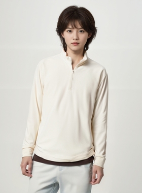 官网129男装柔滑弹力摇粒绒半拉链套头衫/长袖2025秋冬新款481184