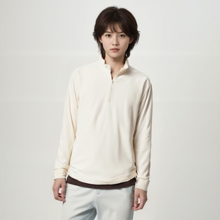 官网129男装柔滑弹力摇粒绒半拉链套头衫/长袖2025秋冬新款481184