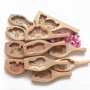 手工梨木面食糕点桃酥饼干卡通狮子飞鸟南瓜饼绿豆糕木制烘焙模具