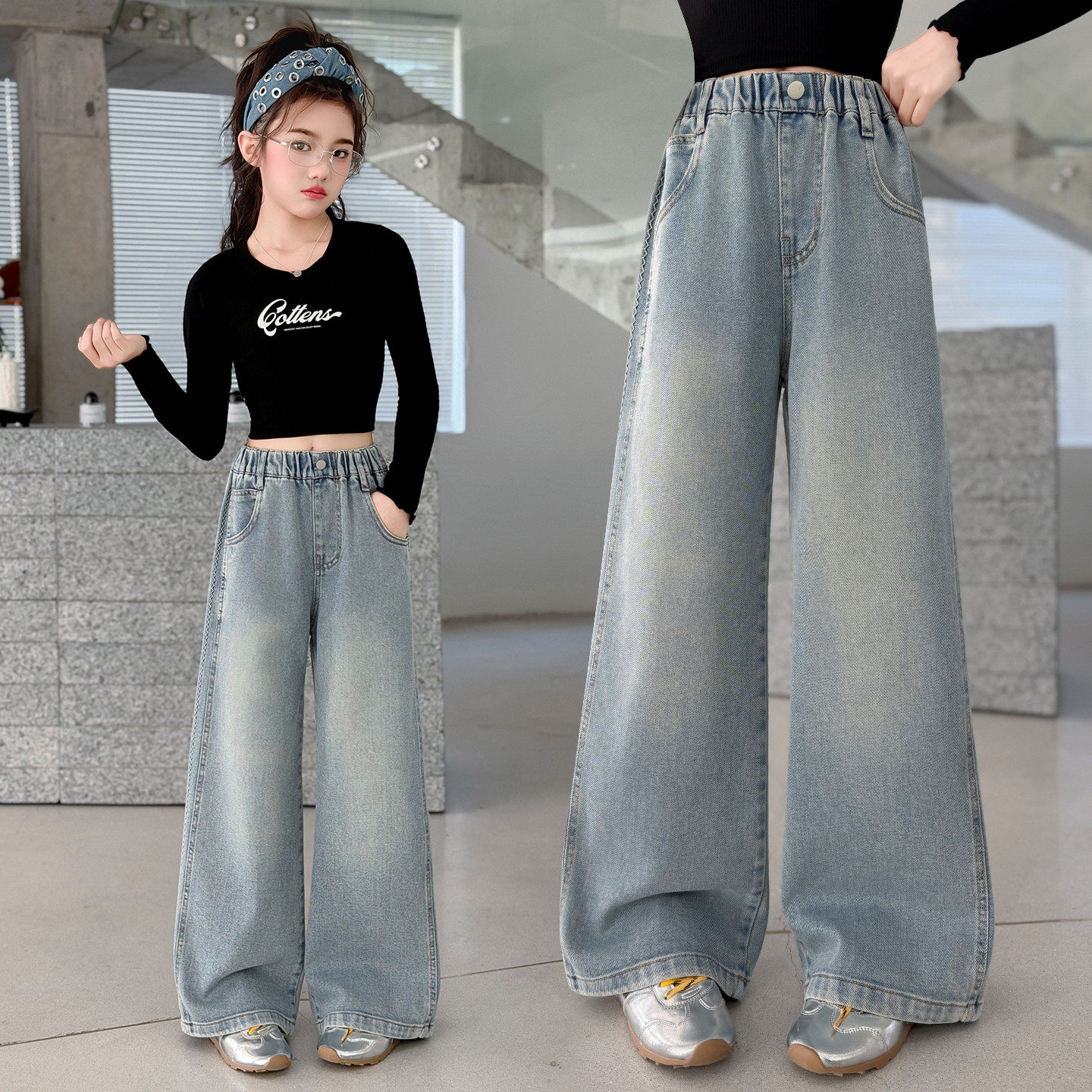 女童裤子春季新款儿童洋气牛仔阔腿裤中大童休闲宽松百搭直筒裤潮,童装/婴儿装/亲子装,儿童牛仔裤,淘宝优惠券,粉丝福利购,淘宝优惠卷