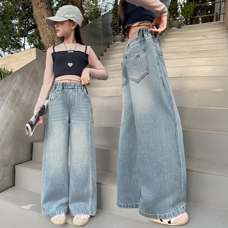 女童裤子春季新款洋气儿童韩版阔腿裤中大童休闲宽松直筒牛仔裤潮,童装/婴儿装/亲子装,儿童牛仔裤,淘宝优惠券,粉丝福利购,淘宝优惠卷