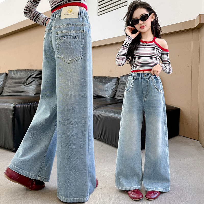 女童牛仔裤春季新款洋气儿童宽松休闲阔腿裤中大童百搭直筒裤子潮,童装/婴儿装/亲子装,儿童牛仔裤,淘宝优惠券,粉丝福利购,淘宝优惠卷