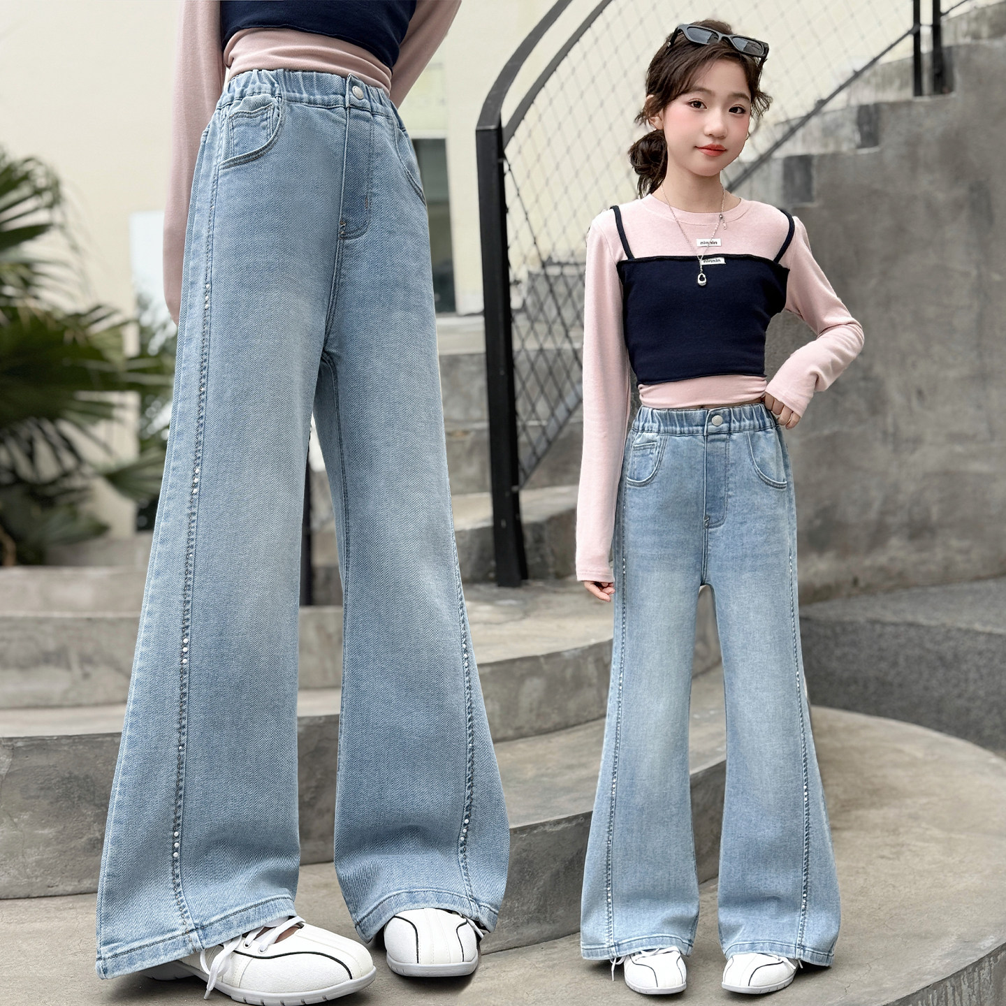 女童裤子春季新款洋气儿童显瘦喇叭裤中大童休闲高腰弹力牛仔长裤,童装/婴儿装/亲子装,儿童牛仔裤,淘宝优惠券,粉丝福利购,淘宝优惠卷