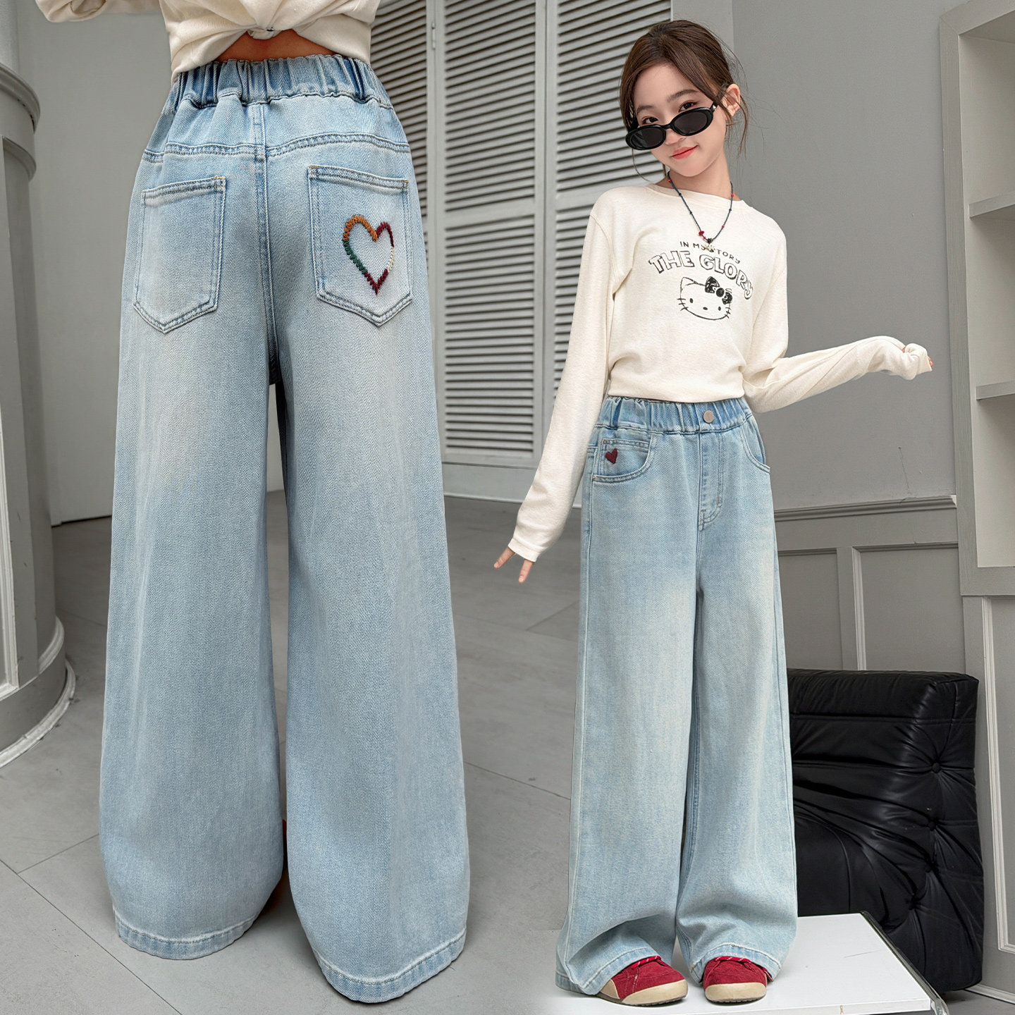 女童牛仔裤春季新款洋气儿童韩版宽松阔腿裤中大童休闲直筒裤子潮,童装/婴儿装/亲子装,儿童牛仔裤,淘宝优惠券,粉丝福利购,淘宝优惠卷