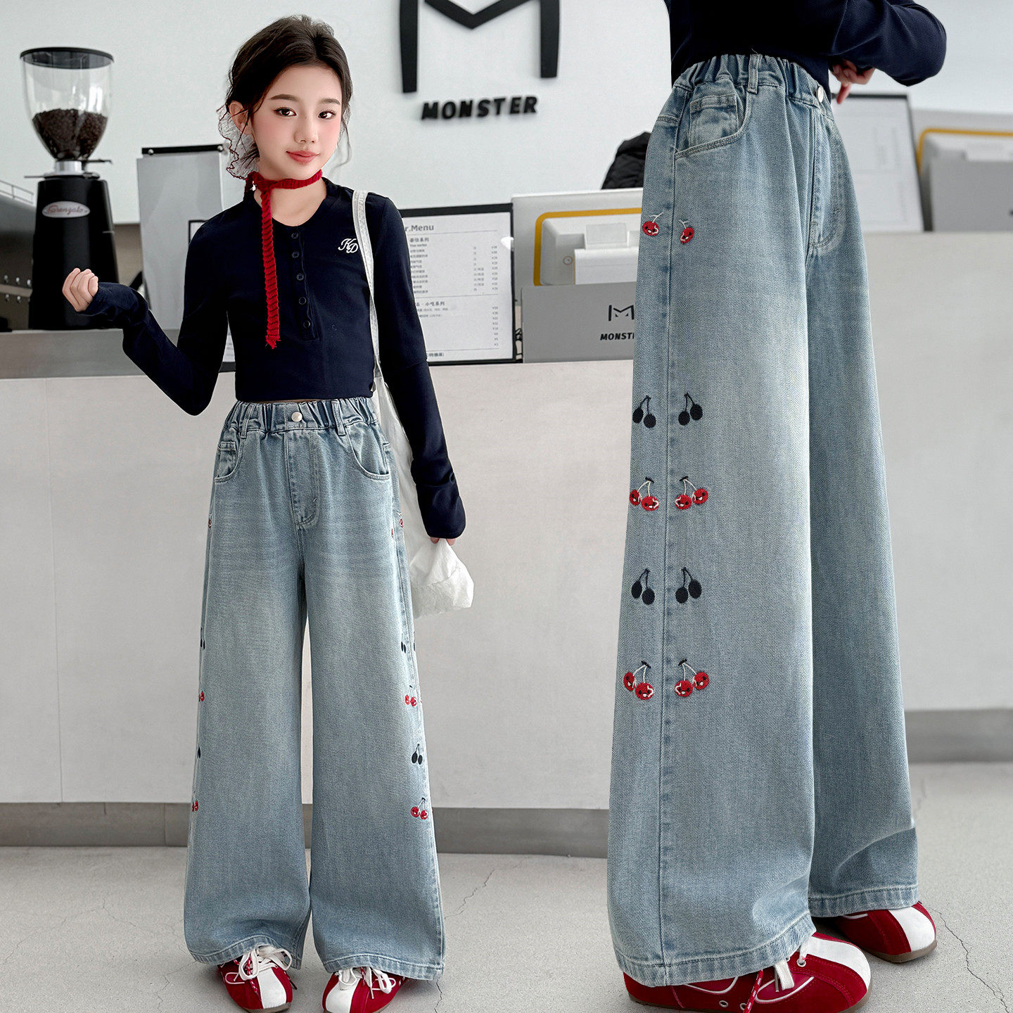 女童牛仔裤春季新款洋气儿童高腰直筒裤子中大童宽松百搭阔腿裤潮,童装/婴儿装/亲子装,儿童牛仔裤,淘宝优惠券,粉丝福利购,淘宝优惠卷