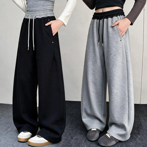 女童裤子秋季新款洋气儿童休闲弯刀阔腿裤女孩宽松运动卫裤6-12岁
