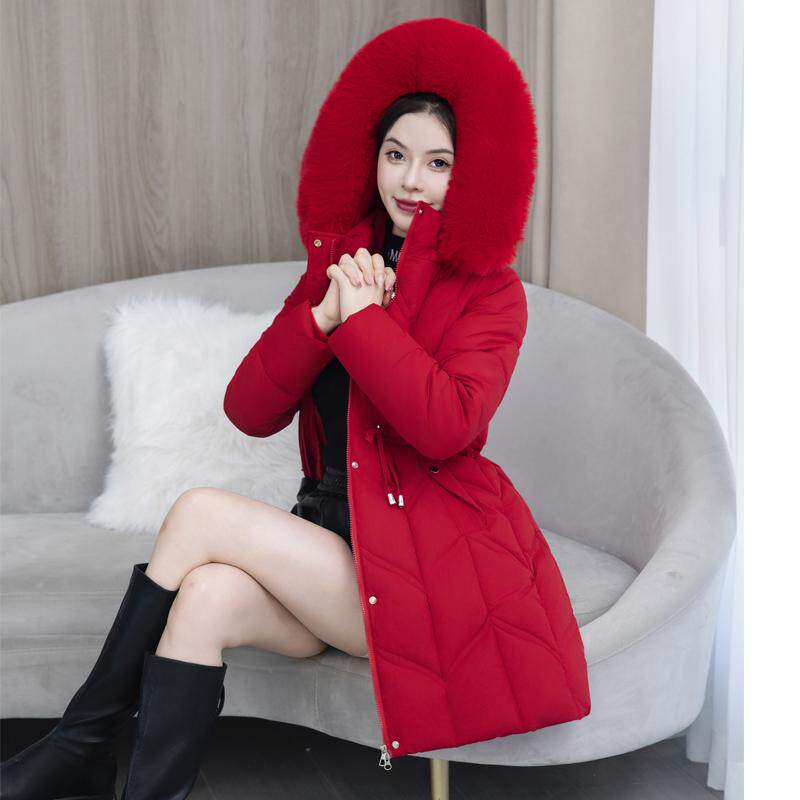 2025冬季新款中长款女大毛领棉服时尚修身显瘦棉衣妈妈装大码外套