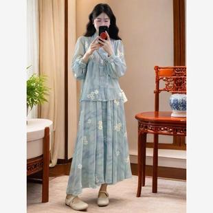 温柔少女气质减龄别致漂亮连衣裙套装 开春穿搭一整套微胖mm新中式