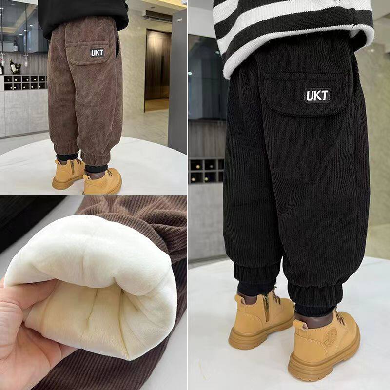 男童加绒加厚裤子冬季保暖儿童休闲裤宝宝外穿夹棉灯芯绒棉裤洋气