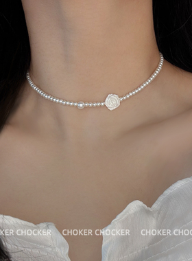 白贝母玫瑰珍珠choker项链女款