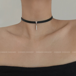 s925纯银黑色choker项链女2025新款爆款脖小众颈链颈带项圈锁骨链