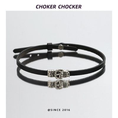 choker黑色小众皮带扣短款颈链