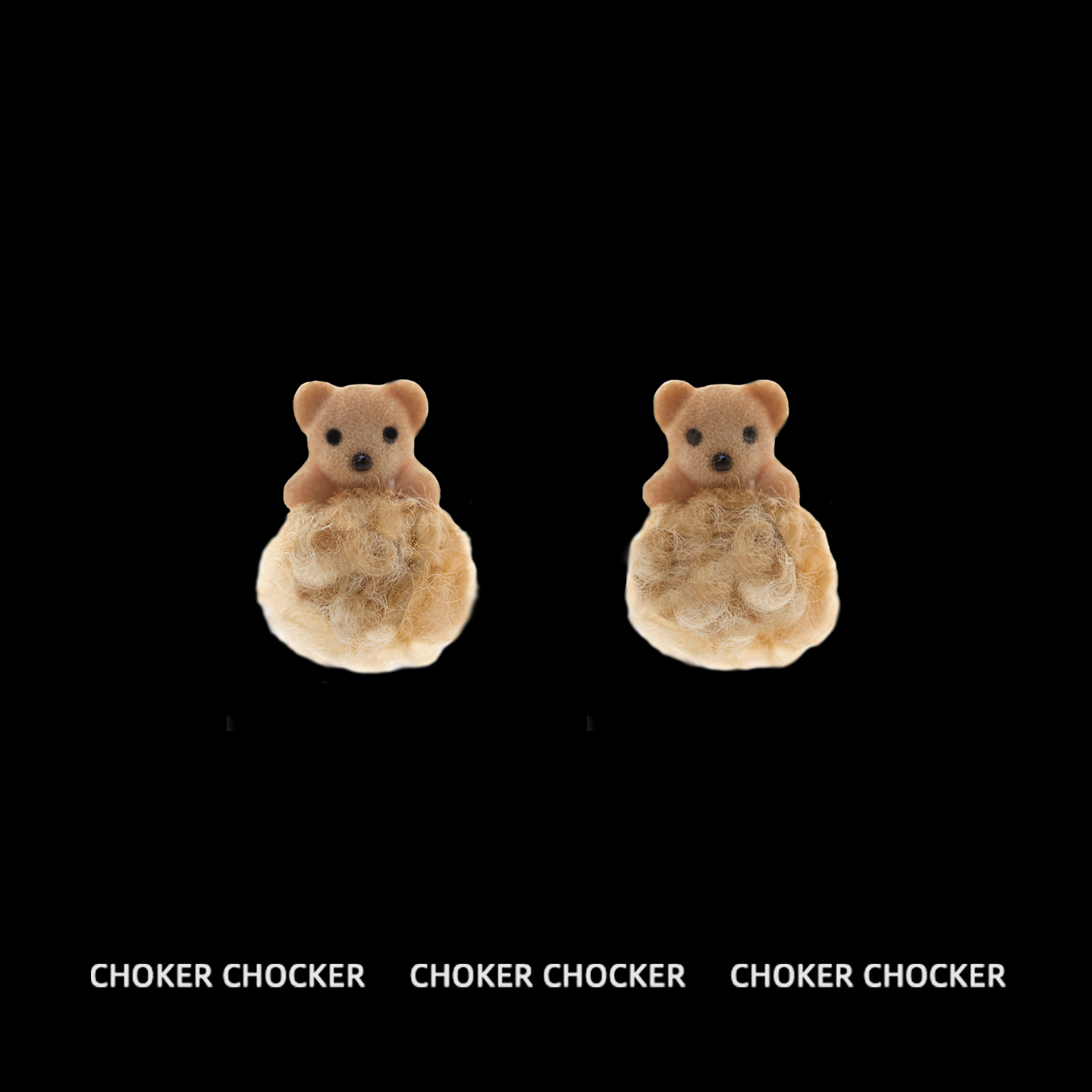 原创奶咖色抱抱熊毛绒耳钉女可爱小熊毛球耳环棕色耳饰无耳洞耳夹