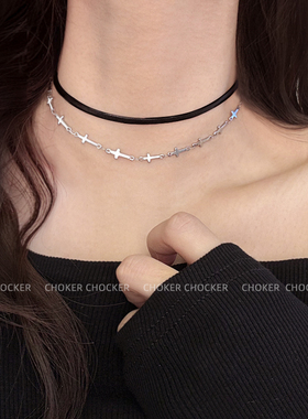 choker叠戴十字架项圈颈链女
