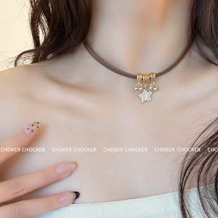 美拉德星星棕色choker项链女甜酷辣妹风锁骨链脖颈链项圈chocker