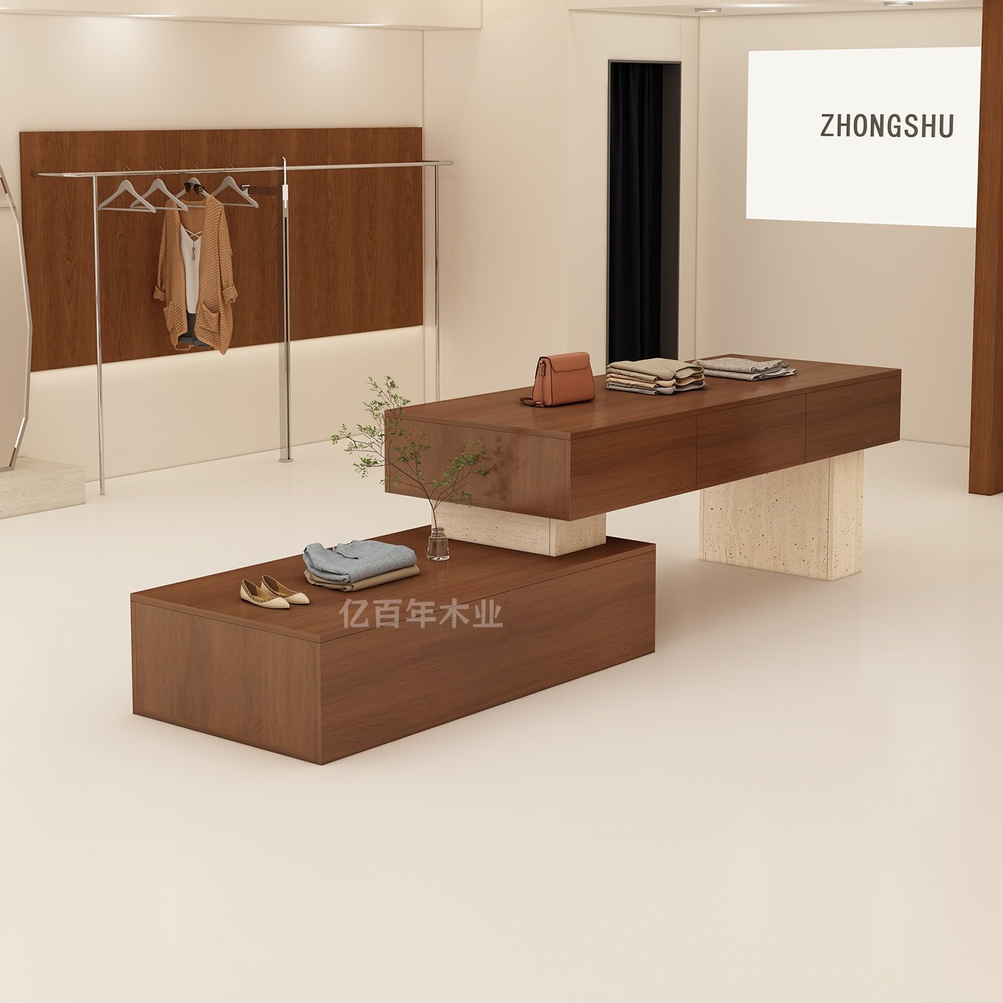 服装店中岛台鞋包展示桌储物柜女装店铺陈列柜抽屉中岛桌流水台