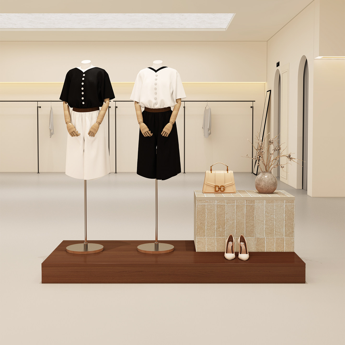服装店橱窗展示台女装店洞石中岛台模特地台流水台鞋包店铺陈列柜