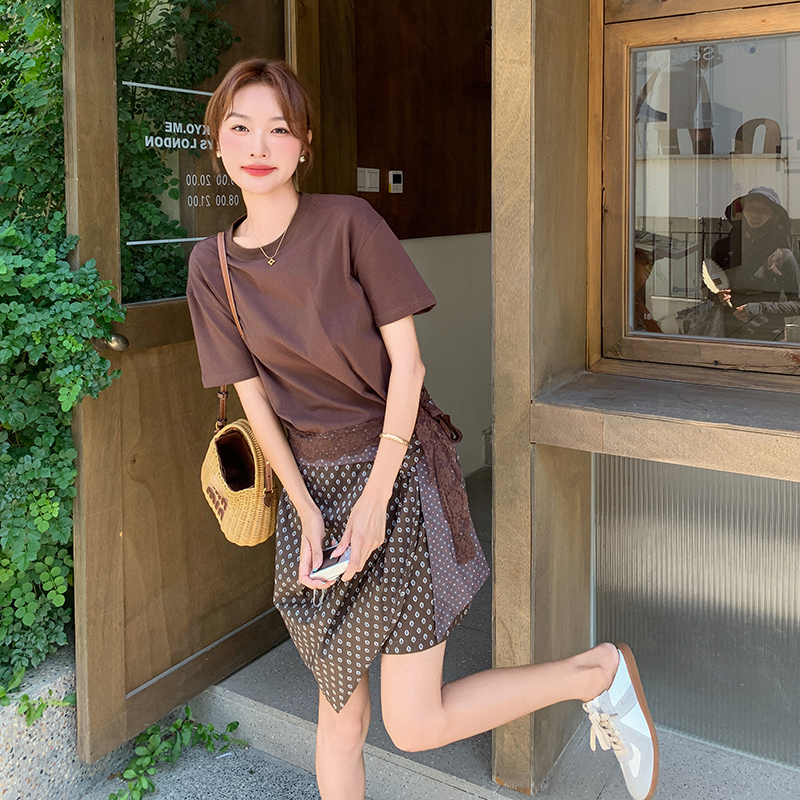 【现货】新款 假两件 T恤拼接花苞裙 2C301-1209-P135-K208