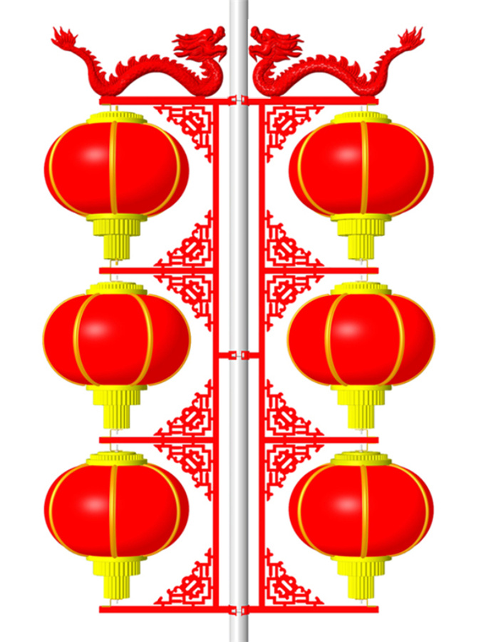 户外防水灯杆灯箱双面灯笼悬挂中国结通体发光电线杆路灯穿杆道旗