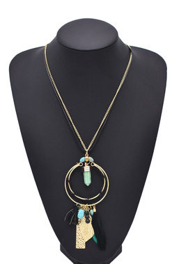 波西米亚复古羽毛流苏项链