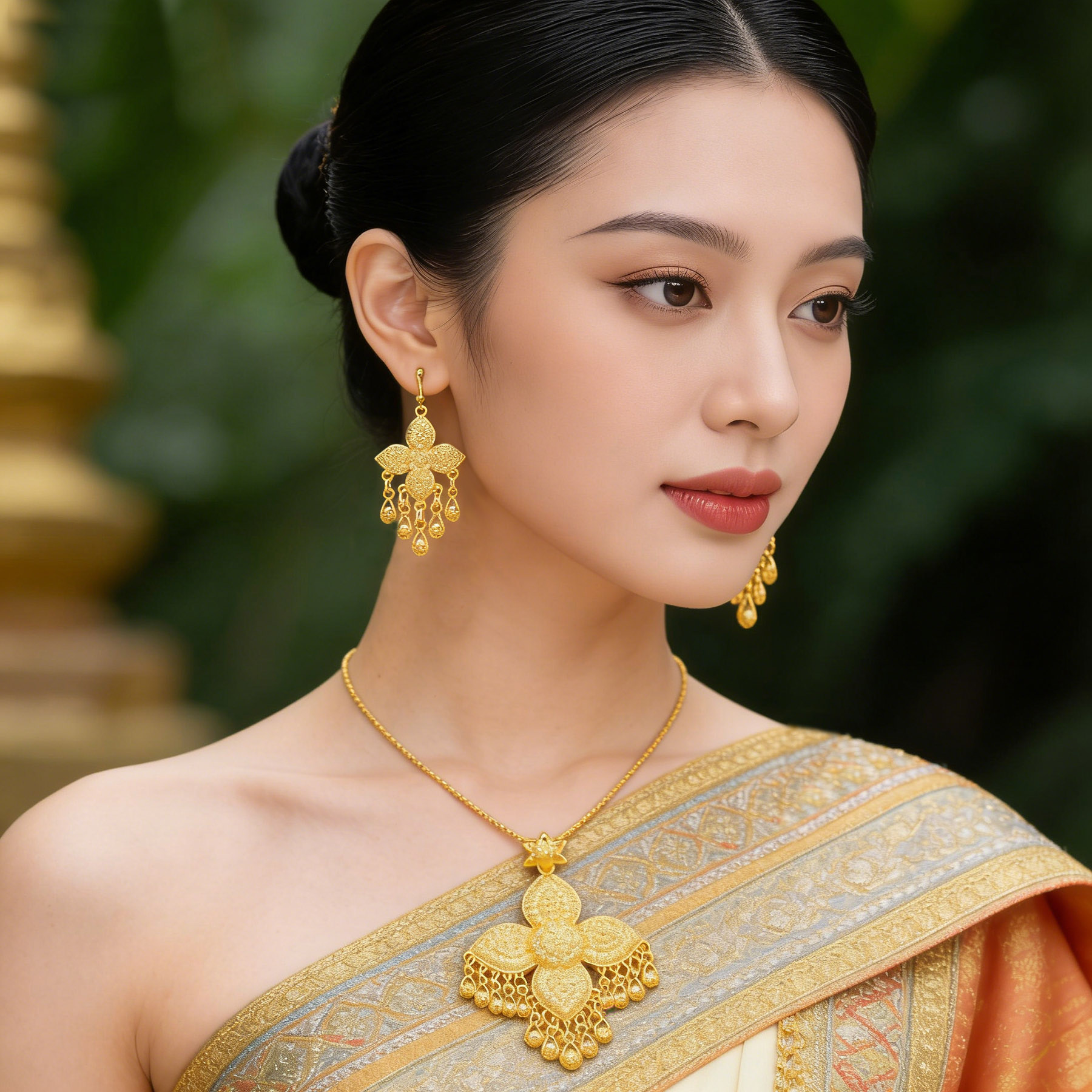 2026新款傣族西双版纳泼水节项链耳环套装民族风节日云南泰国配饰