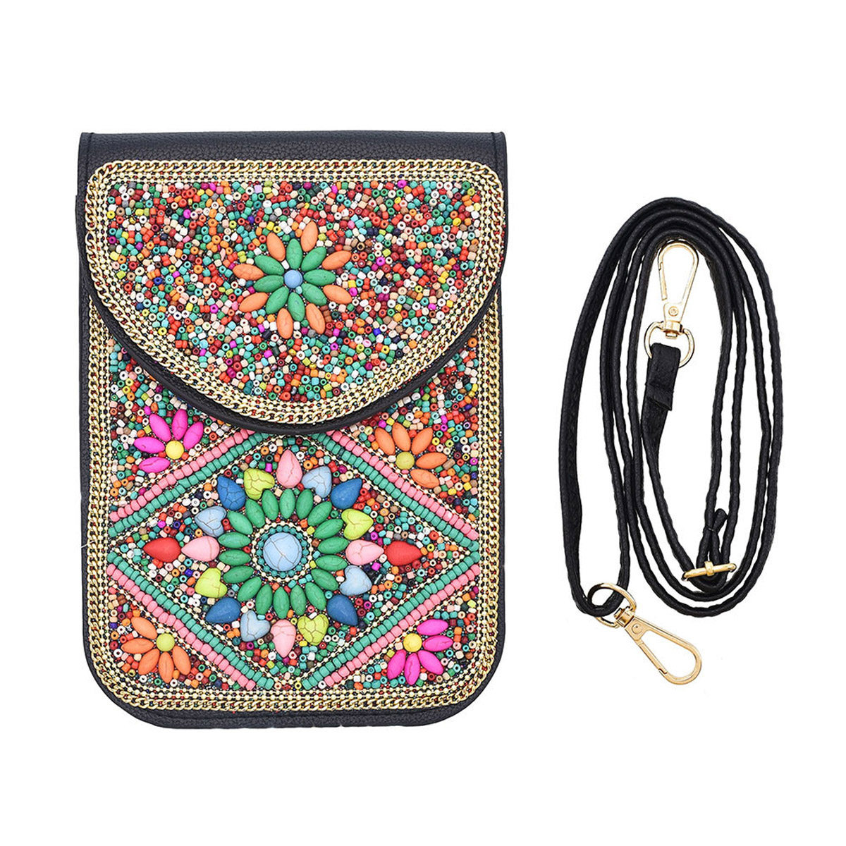 新款2025新疆米珠皮革包包复古民族风手提包丽江旅游斜跨包手机包