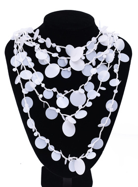 欧美超仙白色多层叠戴圆片项链女