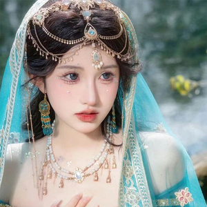 西域公主珍珠额头链古风汉服流苏项链云南丽江发饰敦煌异域风饰品