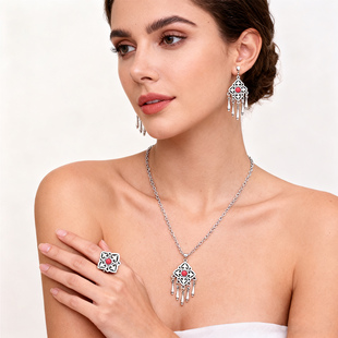 秋冬新品新疆哈萨克族首饰三件套复古民族风项链耳环戒指套装女