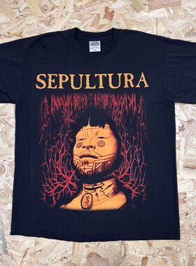 Sepultura埋葬乐队重金属暗黑风vintage复古短袖男女纯棉重磅T恤