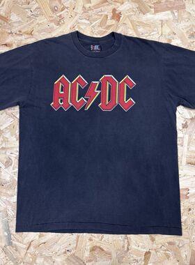 ACDC乐队简约摇滚风vintage复古潮流落肩氛围感短袖男女重磅棉T恤
