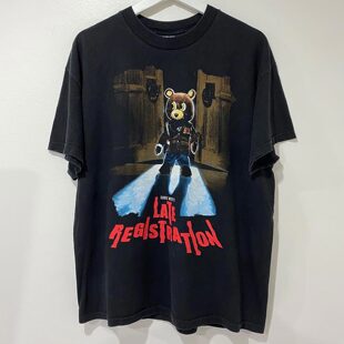 Kanye West侃爷辍学小熊Vintage高街美式复古男女同款短袖情侣T恤