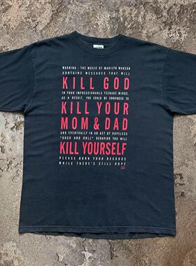 Marilyn Manson玛丽莲曼森美式复古vintage高街潮牌小领口短袖t恤