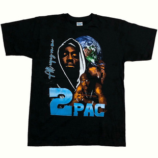 2Pac图派克西海岸嘻哈匪帮说唱Vintage复古高街潮牌纯棉短袖t恤男