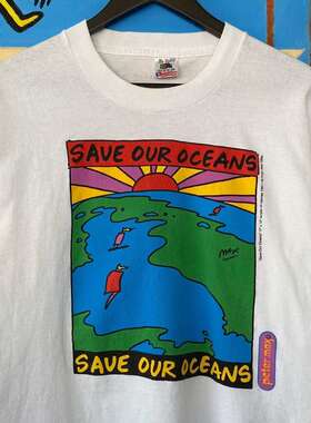 拯救海洋saveouroceans印花短袖oversize卡通趣味设计纯棉潮牌T恤