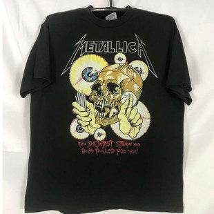 金属乐队Metallica周边印花短袖oversize高街美式复古潮牌T恤男女