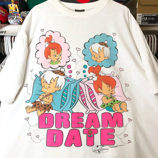 The Flintstones摩登原始人卡通动漫VTG高街休闲潮牌纯棉短袖T恤