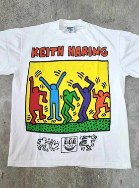 Keith Haring凯斯哈林艺术涂鸦oversize学院风短袖男女氛围感T恤
