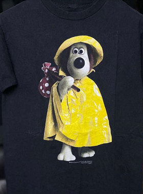 斗篷狗图案趣味印花潮牌短袖重磅棉复古街头古着oversizeT恤男女