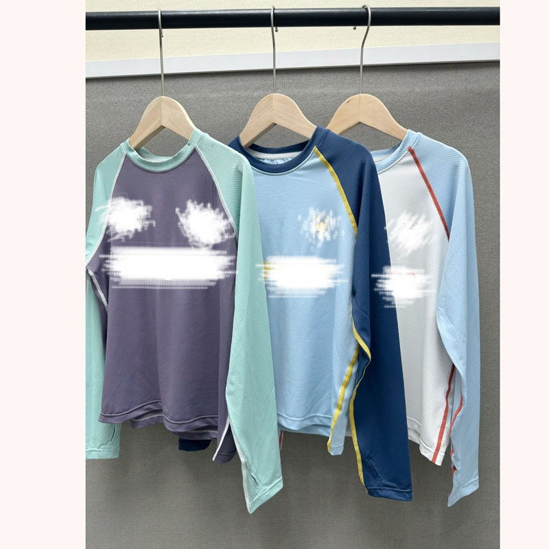 夏季儿童男女款圆领长袖字母速干弹力网眼防晒T学院风上衣打底衫