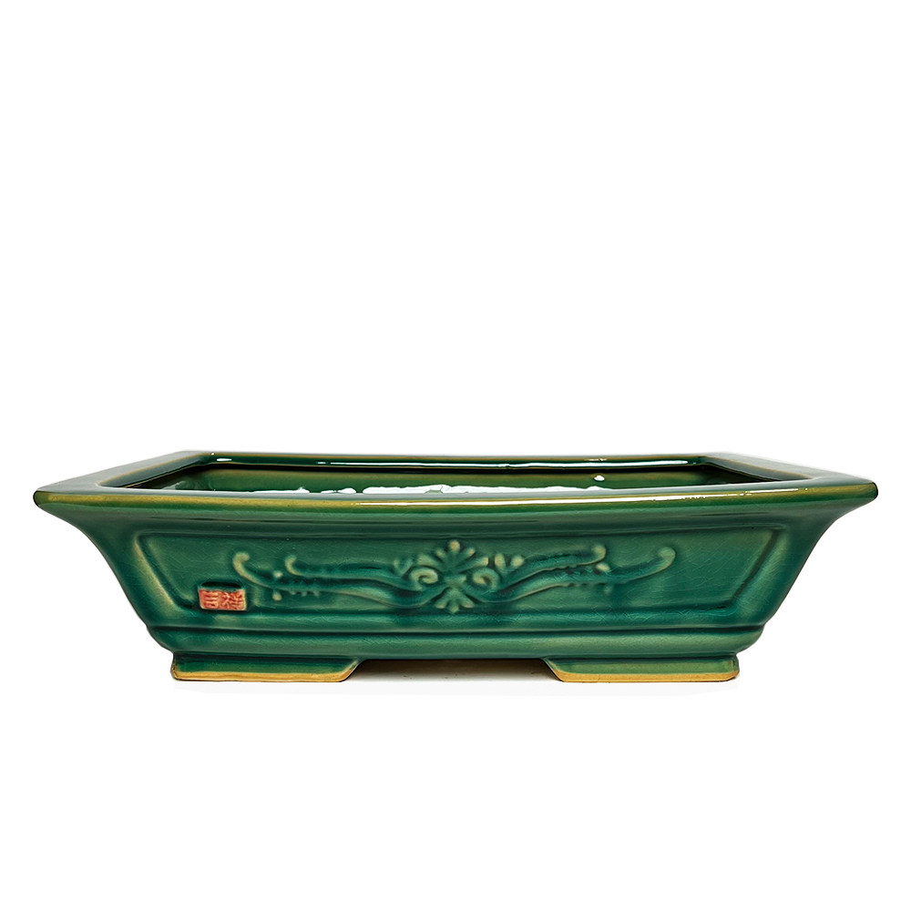 复古仿石湾冰裂釉面青瓷陶瓷盆景盆多肉黄杨长方形不规则花盆摆件