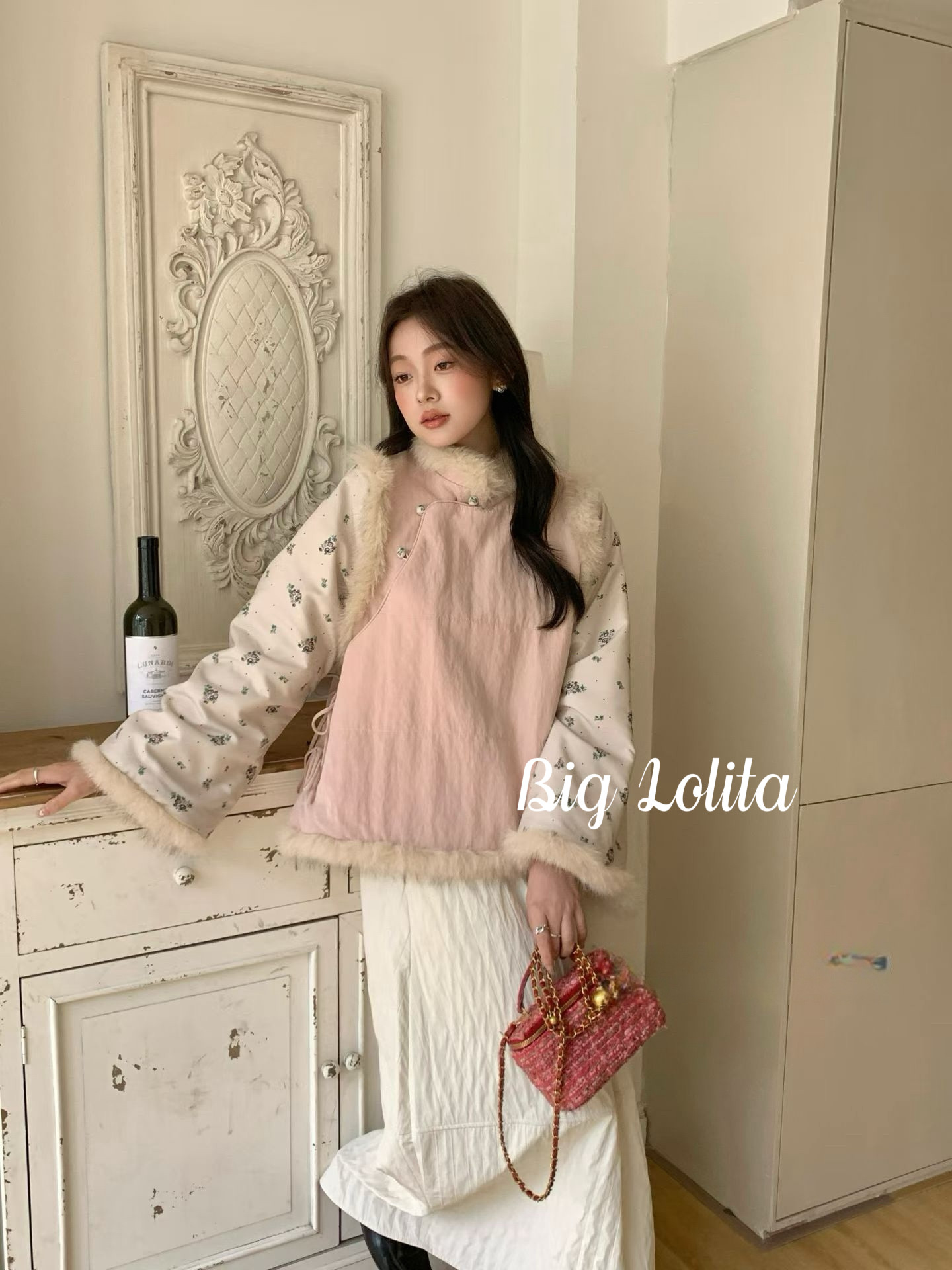 【多宝桃子】大码旗袍夹棉中式上衣粉色兔毛假两件新年订婚胖MM冬,女装/女士精品,棉衣/棉服,淘宝优惠券,粉丝福利购,淘宝优惠卷