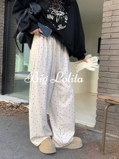 微胖妹妹mm高腰宽松显瘦百搭休闲裤 显瘦长裤 子 女秋季 波点糯米裤