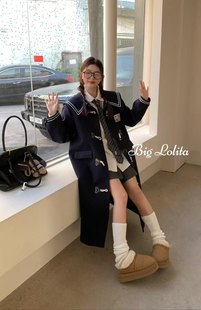 【甜甜熊崽】大码学院毛呢外套牛角扣少女海军领加棉呢子大衣胖MM
