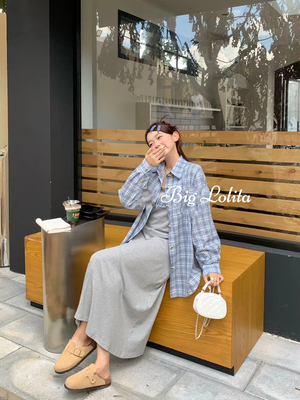 【懒人天菜】大码格子防晒衬衫女背心裙休闲宽松衬衣薄款长袖套装