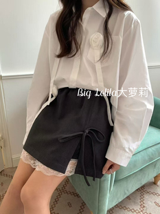 【里约艺术】大码蝴蝶结蕾丝半身裙防走光显瘦高腰A字短裙子胖MM