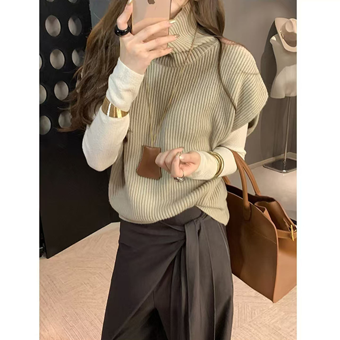 通勤风高领针织马甲毛衣女秋冬叠穿外搭无袖坎肩上衣2025冬季新款,女装/女士精品,毛衣,淘宝优惠券,粉丝福利购,淘宝优惠卷