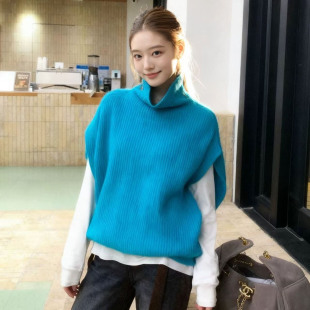 通勤风高领无袖 套头 针织马甲咖色女软糯舒适保暖上衣2025秋冬新款