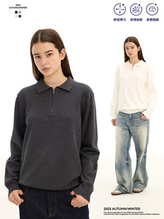 UNF 高智老钱风舒适软糯针织毛衣美式休闲半拉链翻领上衣男女秋冬